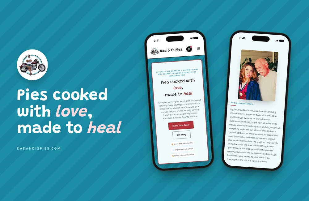 Dad & I's Pies website on two phones